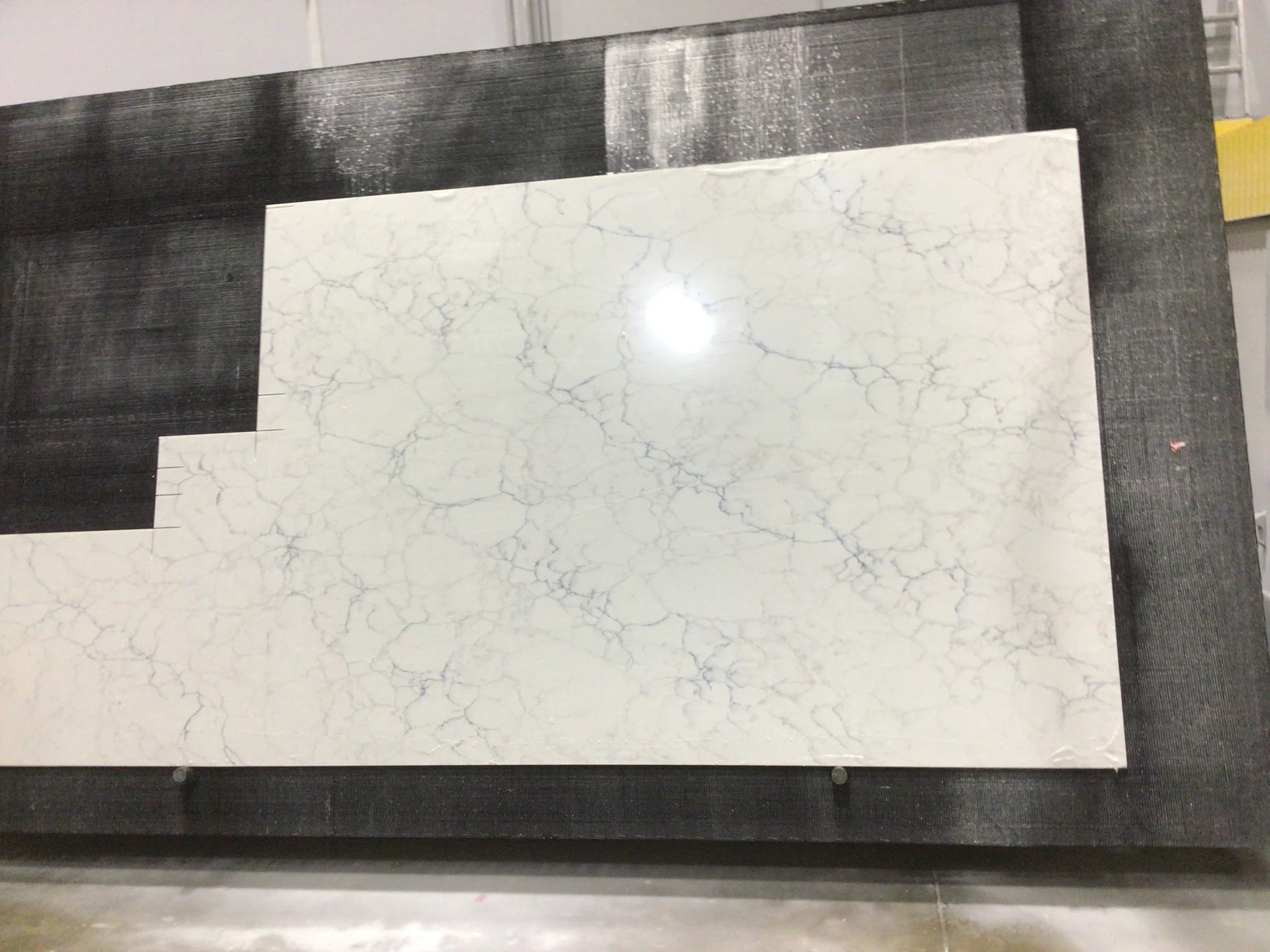 Calacatta Azulean quartz photographed in the shop